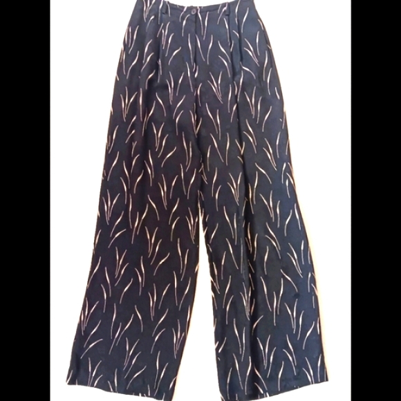 BRAND NEW Emporio Armani Silk Embroidered Wheat Wide Leg Pants AUTHENTIC